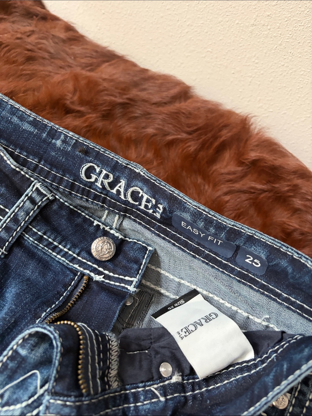 Grace Blue Bootcut Jeans with Embroidered Pocket - Picture 2 of 5